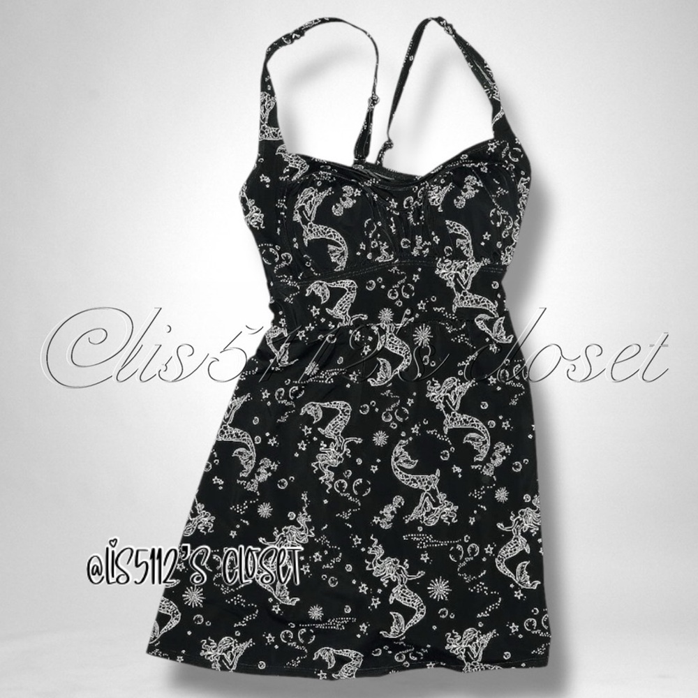 Torrid Black Mermaid Print Retro Wireless Long Swim Dress Swimsuit 2X 18 20 - Picture 3 of 14
